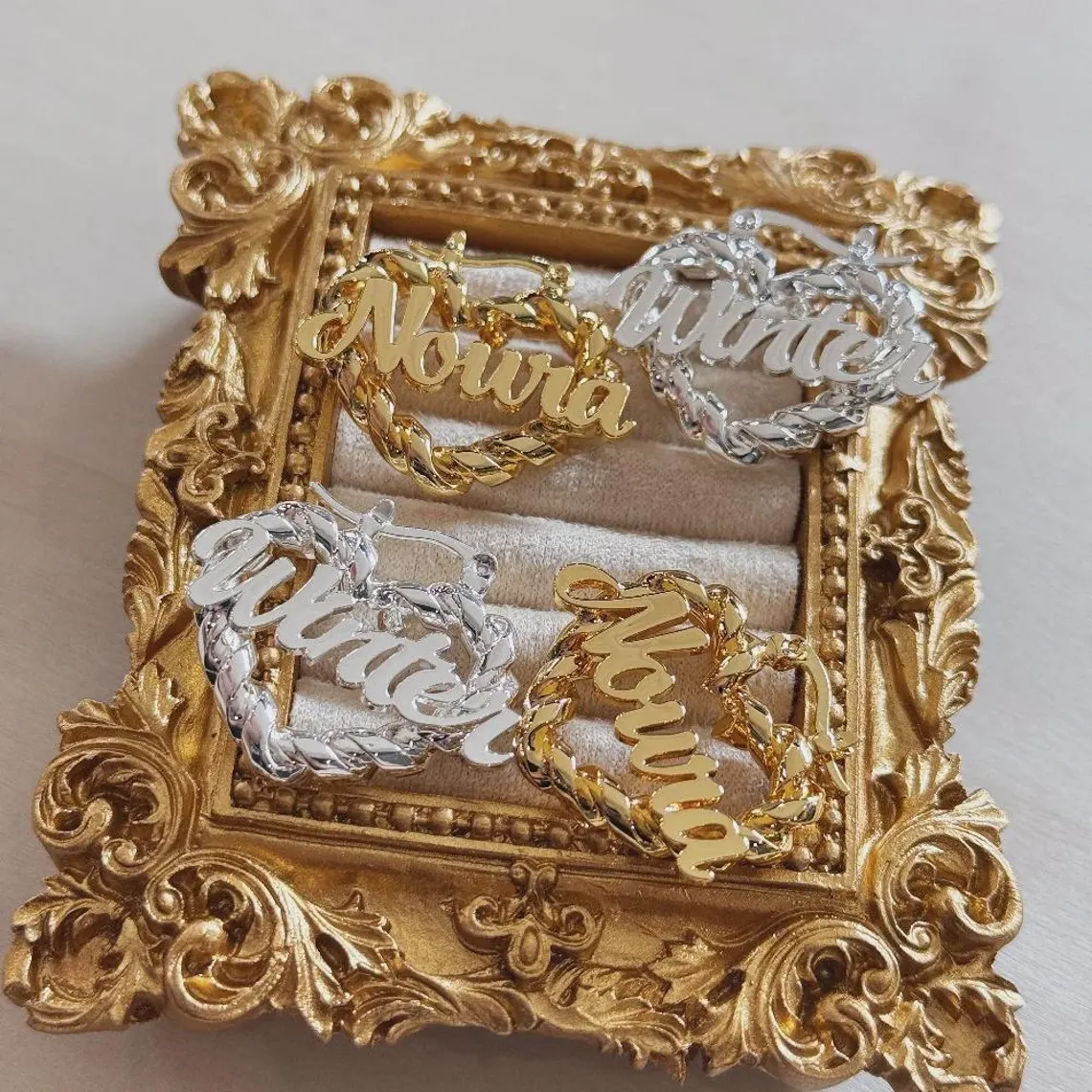 Heart Shaped Twist Hoop Name Earrings 30mm