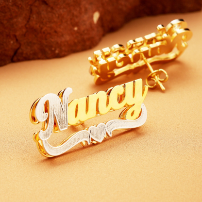 Custom Two Tone Double Plate Name Stud Earrings