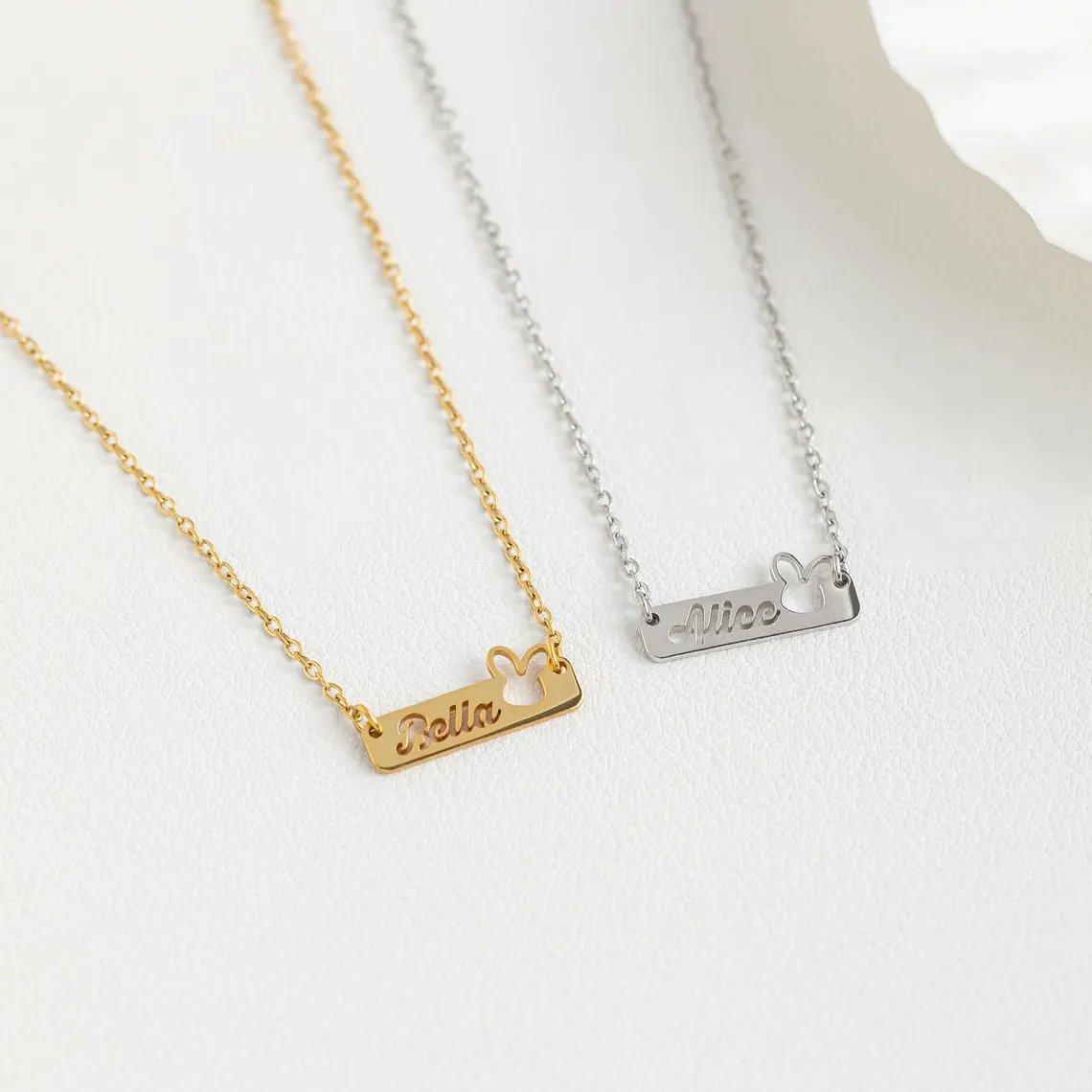 Hollow Bunny Rabbit Personalized Heart Name Bar Necklace Easter Gift
