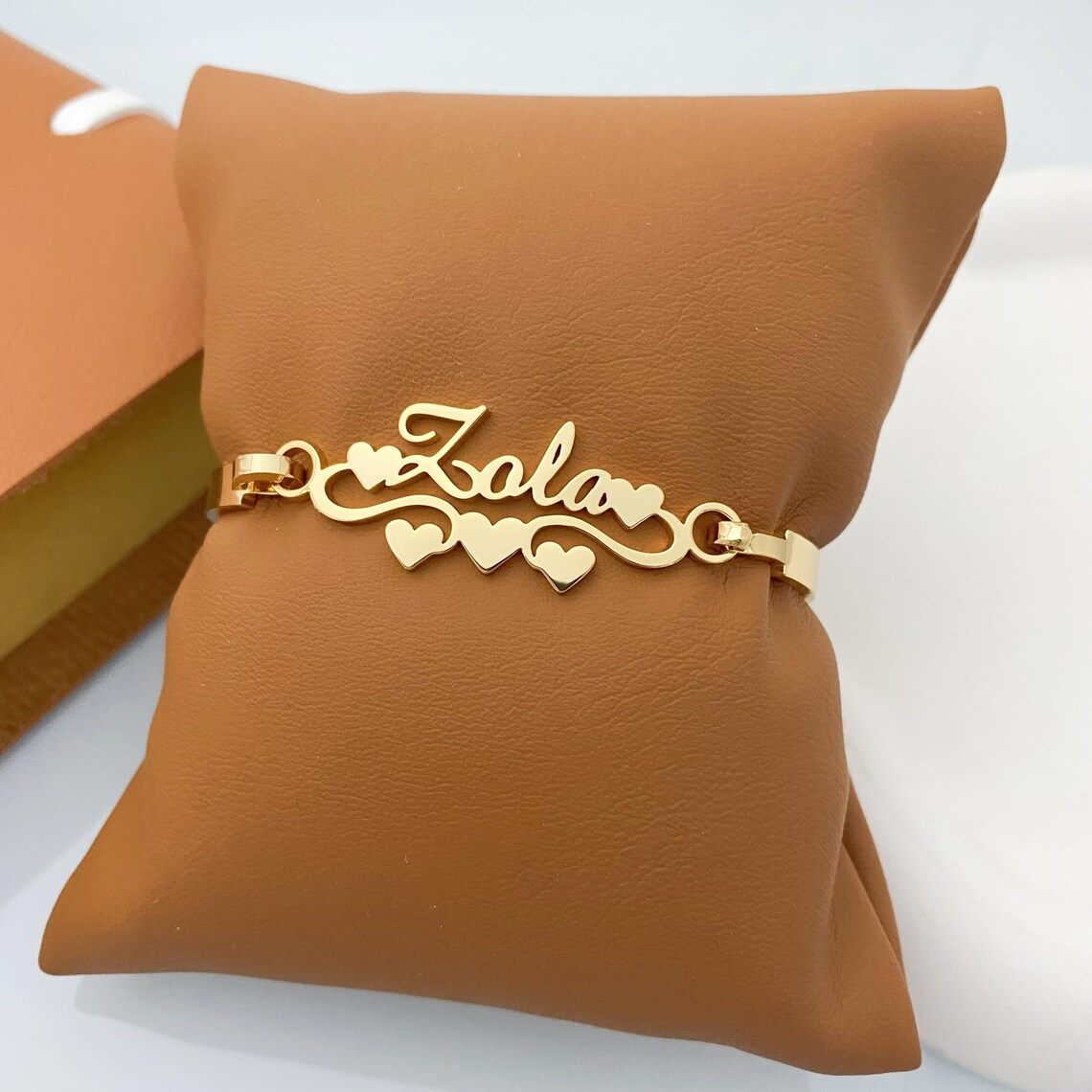 Custom Nameplate with Hearts Cuff Bangle Gold Plated