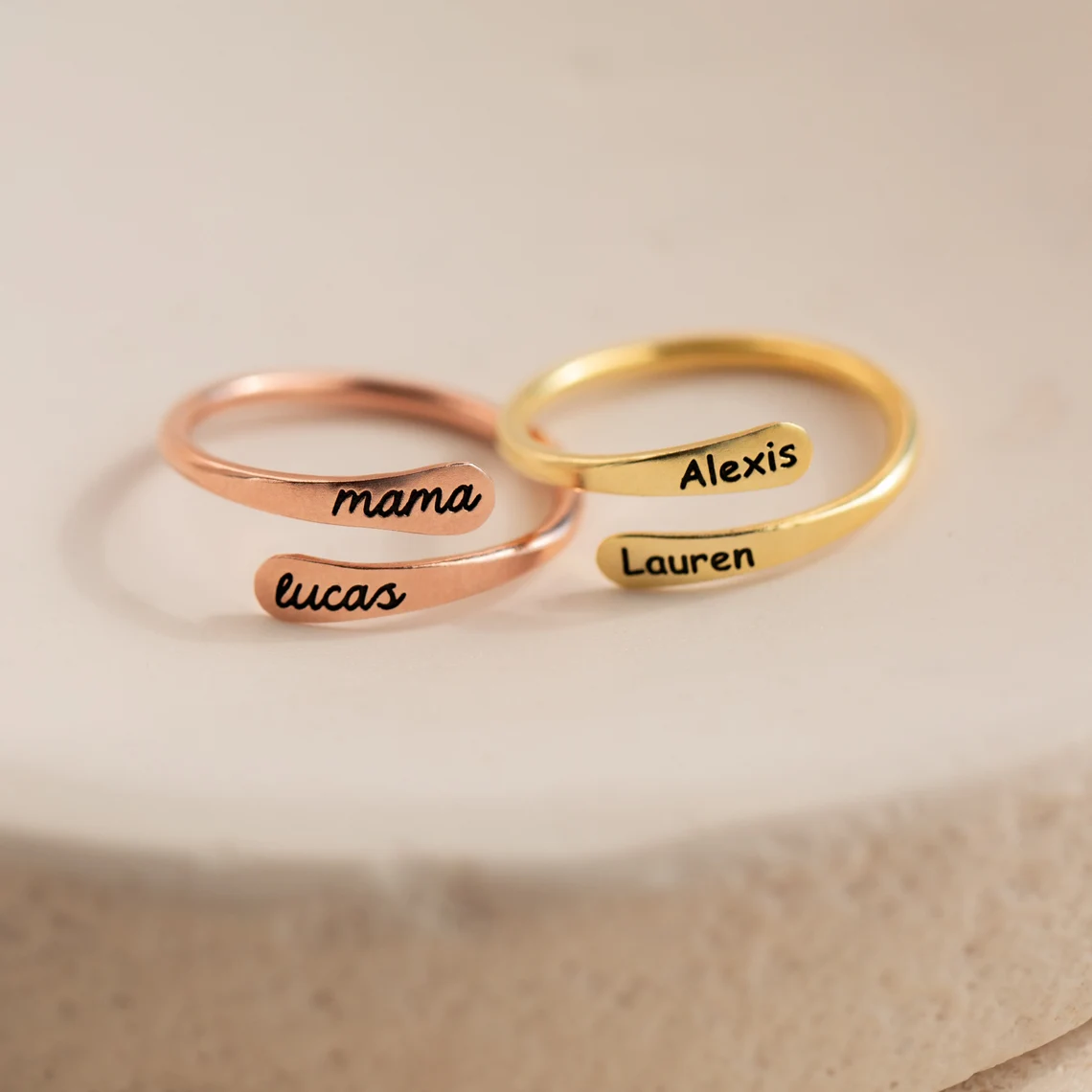 Personalized Two Couple Names Engraved Rings Gold Plated