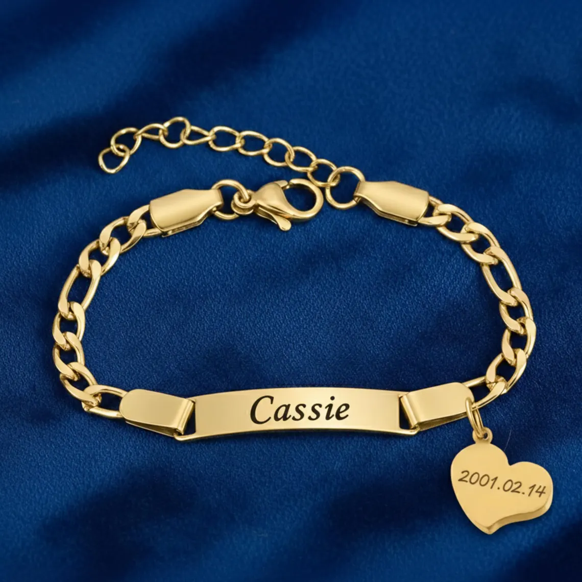 Heart Pendant with Engraved Birthday Custom ID Name Bracelet