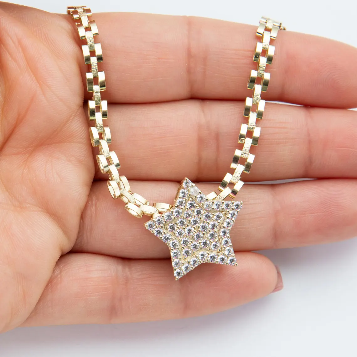 6.5mm Width RX Style Watch Band Link Chain Lucky Star Pendant Bracelet