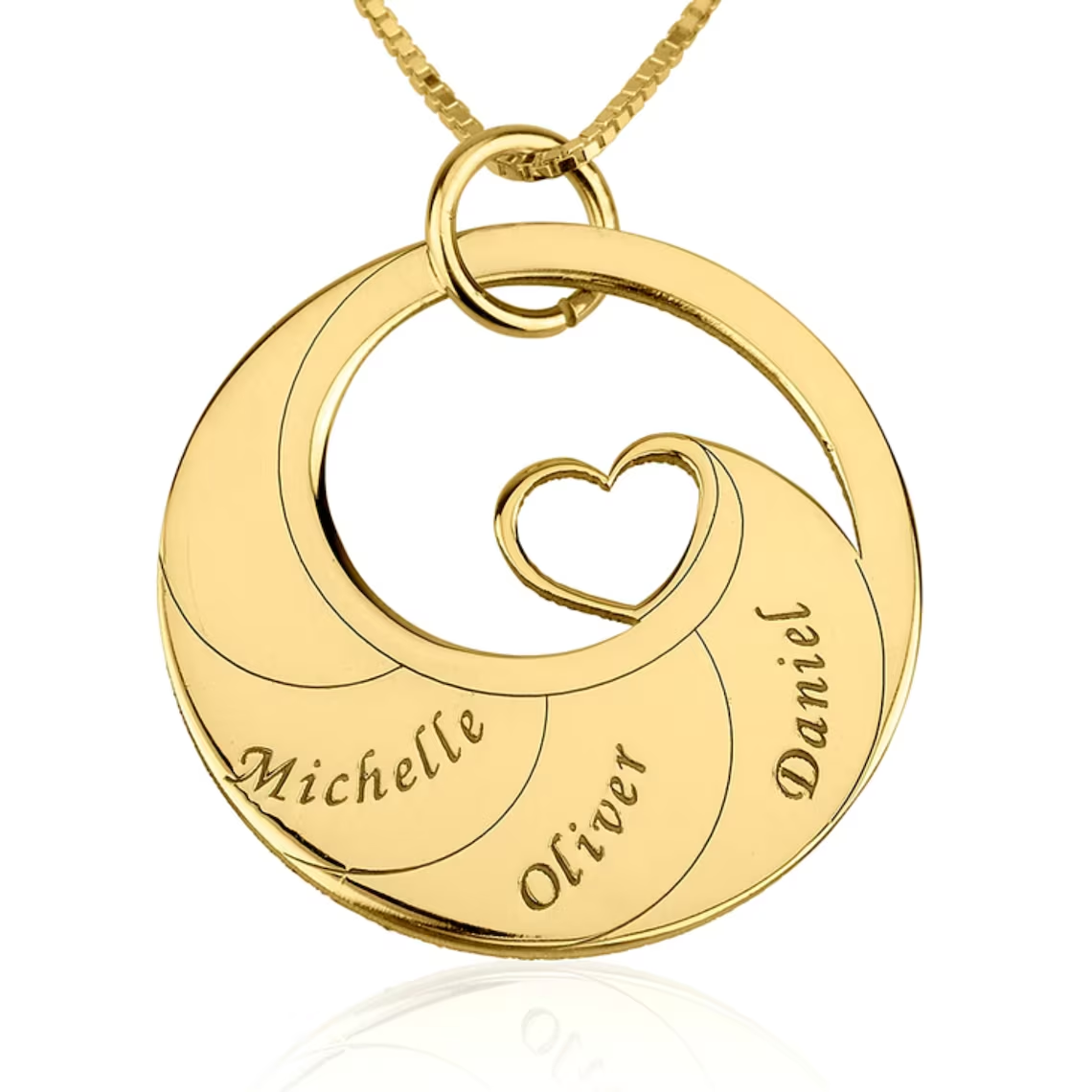 Heart Round Pendant Custom 2-6 Engraved Names Family Necklace