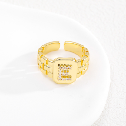 Zirconia Letter Watch Band Initial Ring Gold Plated