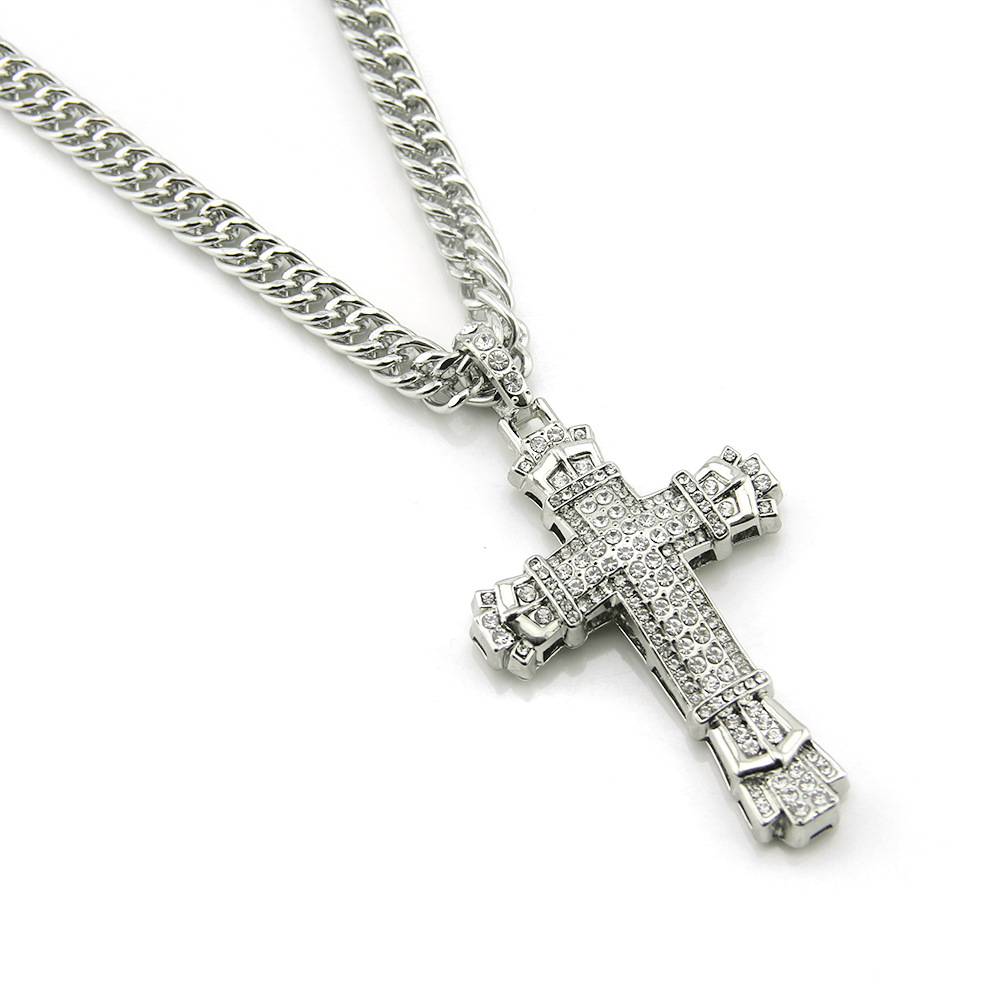 Vintage Zirconia Cross Pendant Necklace For Men Stainless Steel