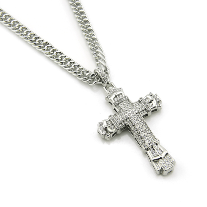 Vintage Zirconia Cross Pendant Necklace For Men Stainless Steel