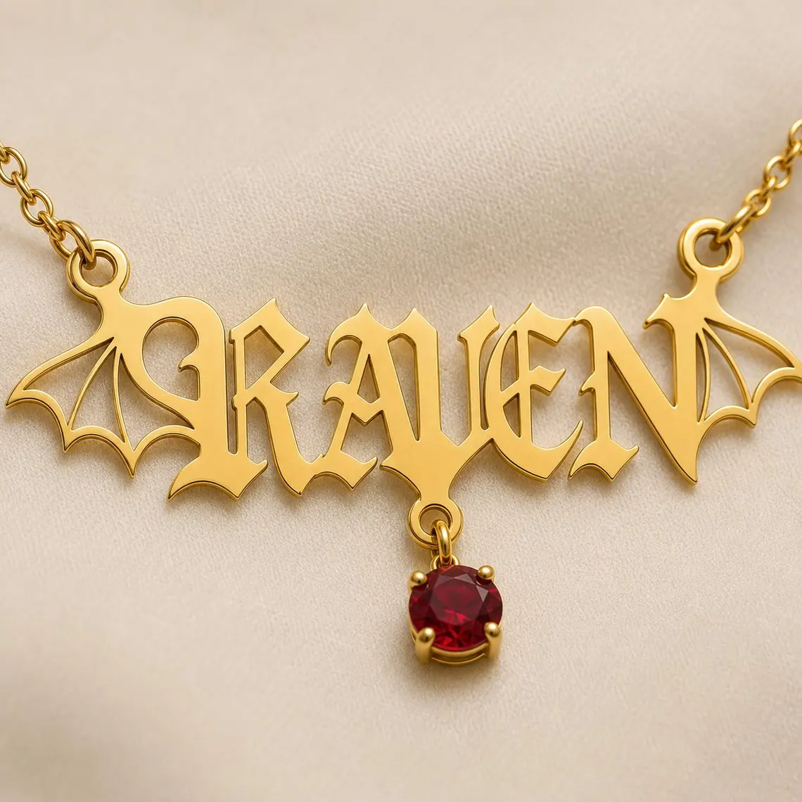Custom Birthstone Pendant Old English Nameplate Necklace Halloween Gift