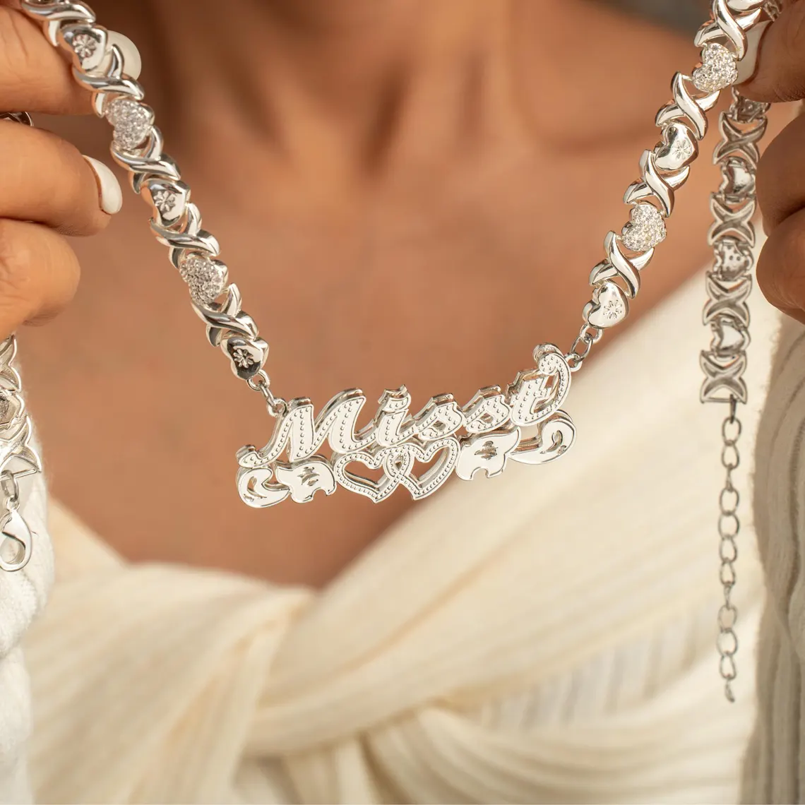 Heart XOXO Chain Double Layer Cute Bpw Personalized Name Necklace