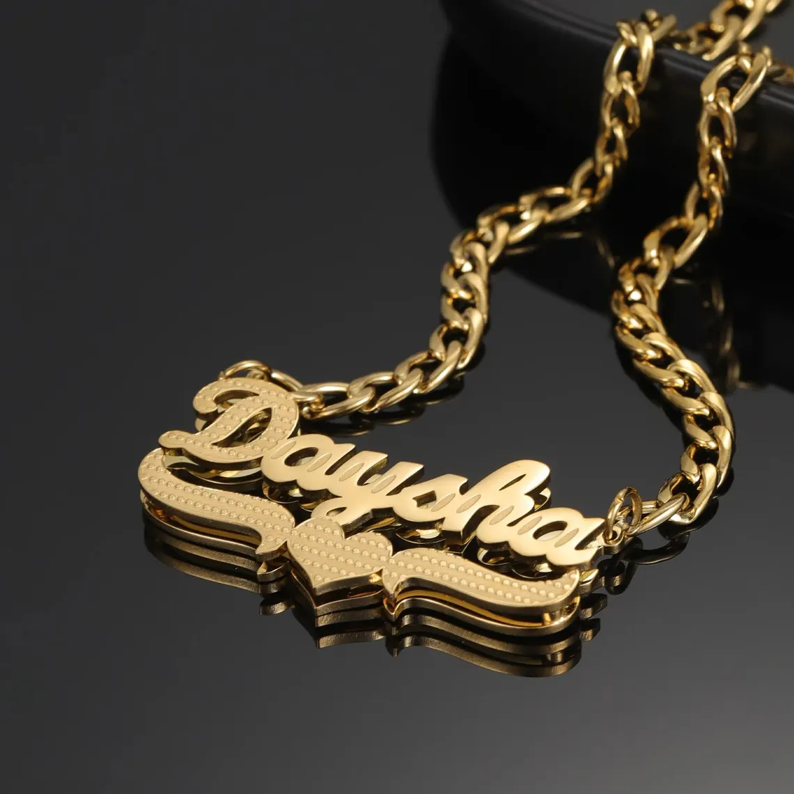 Custom Double Plate Heart Name Necklace Bracelet Jewelry Set
