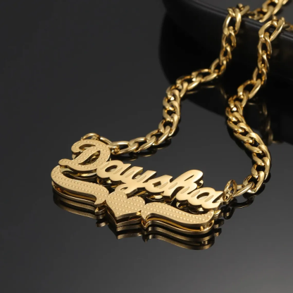 Custom Double Plate Heart Name Necklace Bracelet Jewelry Set