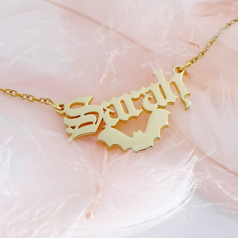 Personalized Old English Bat Name Necklace