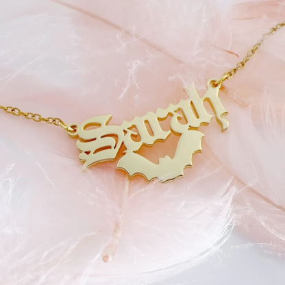 Personalized Old English Bat Name Necklace