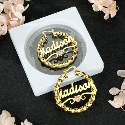 Personalized Heart Name Necklace And Name Earrings Birthstone Jewelry Set