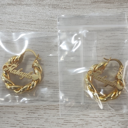 22mm Crown Mini Twist Hoop Earrings Personalized Name Earrings Custom Gold Plated