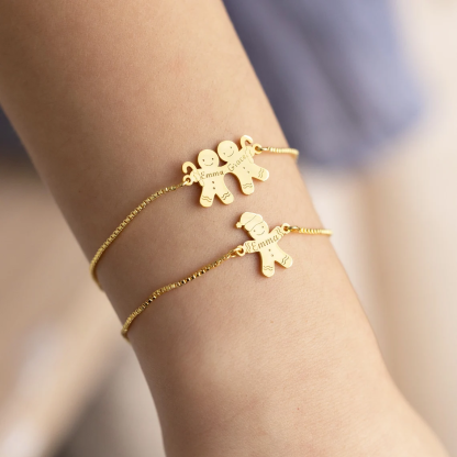 Gingerbread Man Engraved 1 to 3 Names Bracelet Christmas Gift