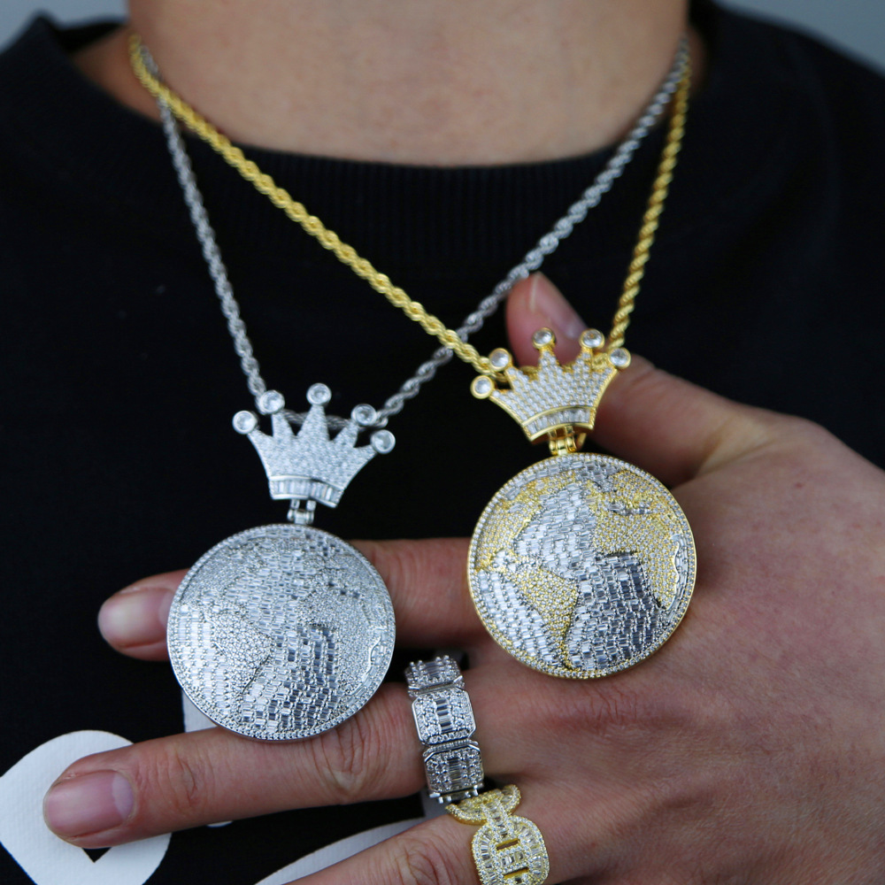 Crown Map Pendant Zircon Necklace