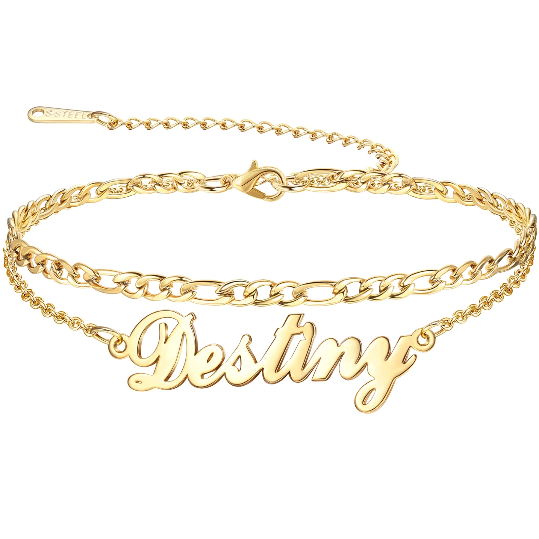 Personalized Gold Plated Double Layer Chain Name Bracelet
