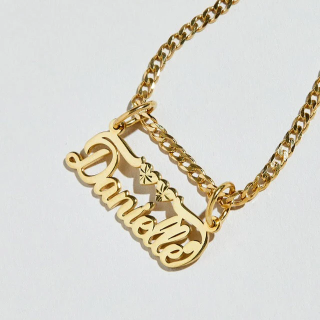 Customized Diamond Cut Double Hearts Name Pendant Necklace