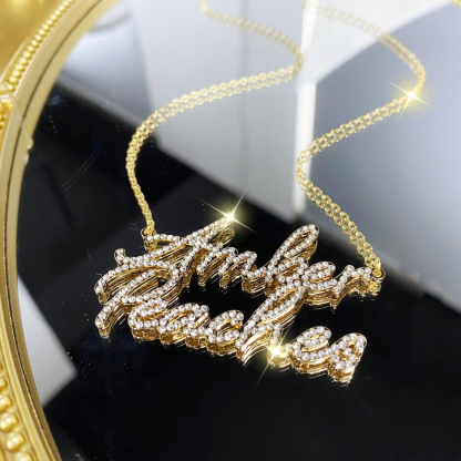 Shiny Diamond Custom Couple Names Two Names Necklace