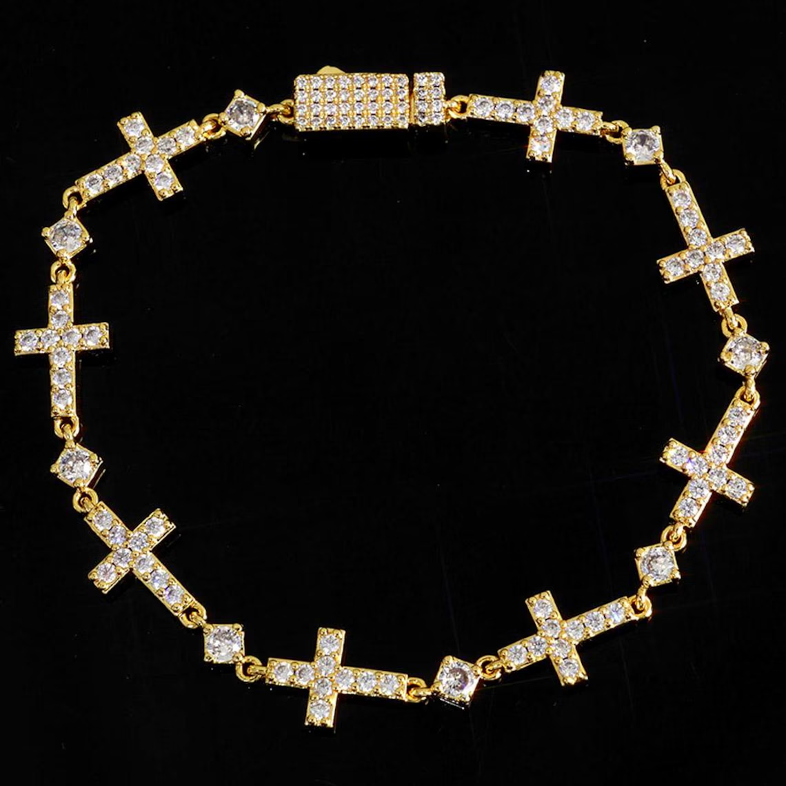 Hip Hop Style Cz Diamond Iced Out Jesus Cross Link Bracelet