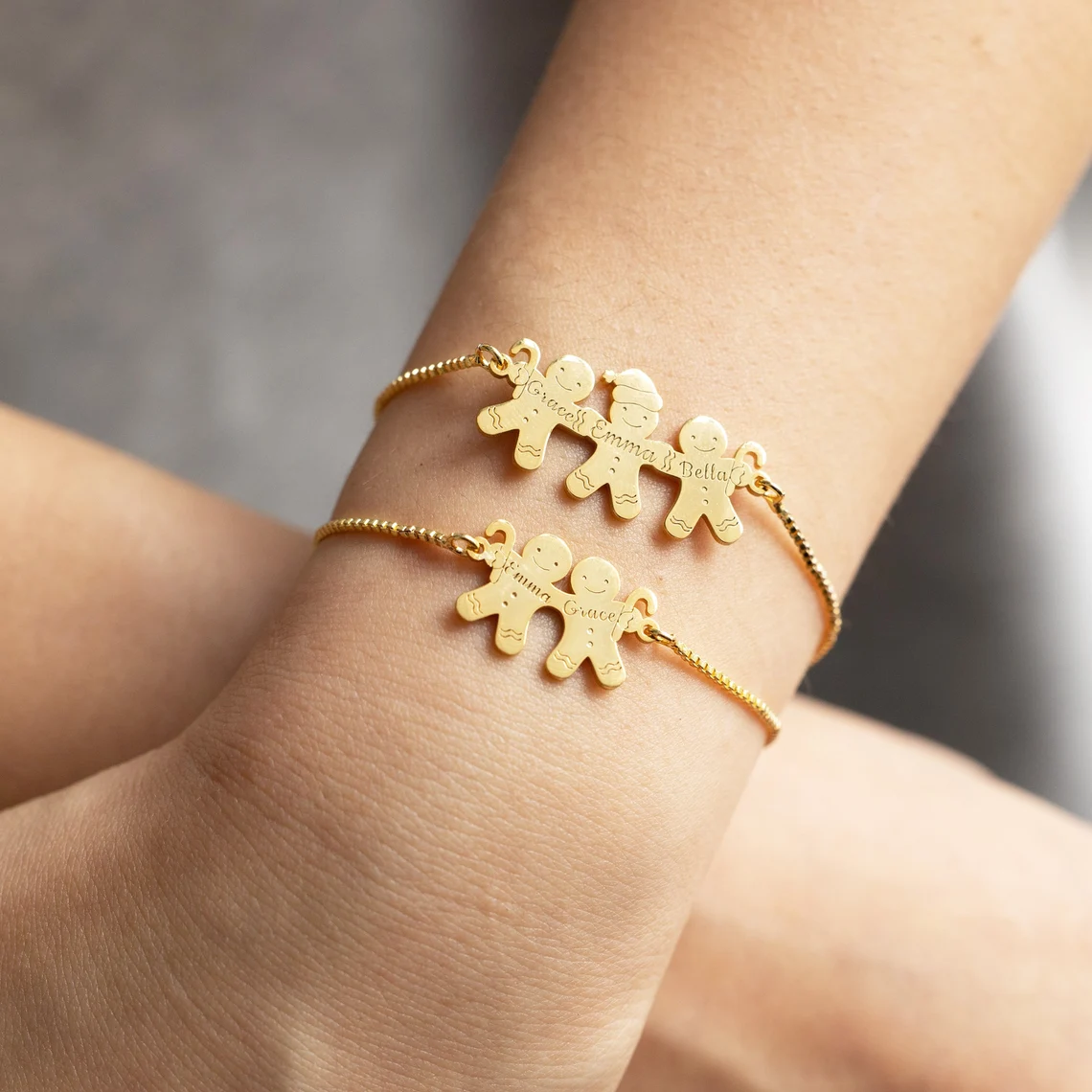 Gingerbread Man Engraved 1 to 3 Names Bracelet Christmas Gift