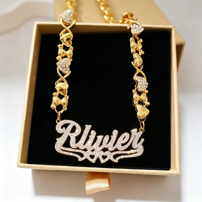 Xoxo Heart Chain Custom Shiny Double Heart Name Necklace