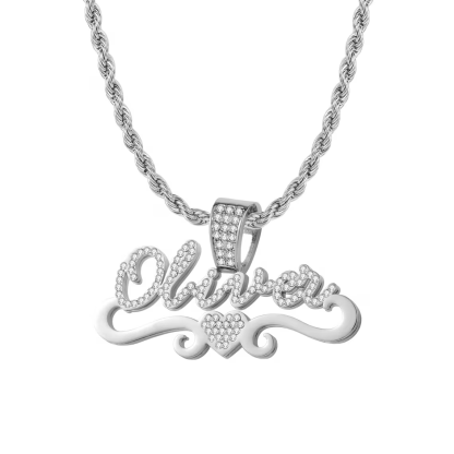 Custom Shiny Double Layer Zircon Heart Name Necklace 