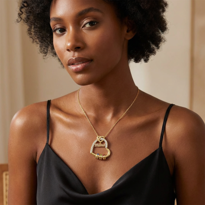 Love Mom 1-5 Name Beads and Birthstones Custom Family Pendant Necklace