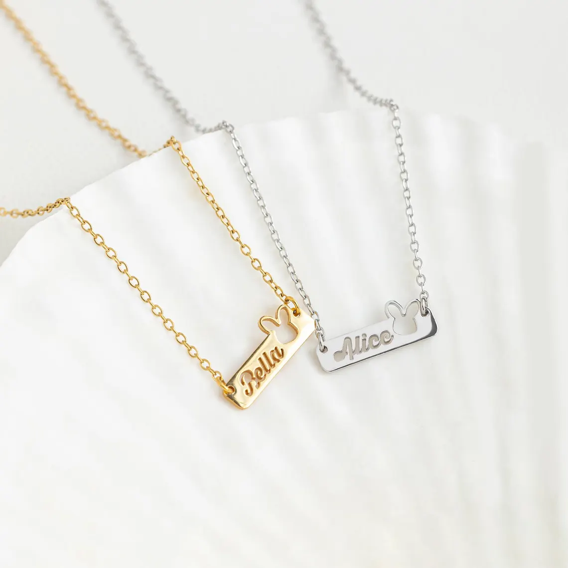 Hollow Bunny Rabbit Personalized Heart Name Bar Necklace Easter Gift