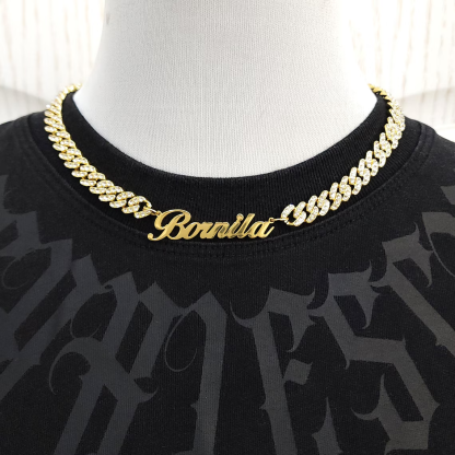 Iced Out Nameplate Cuban Chain Name Necklace