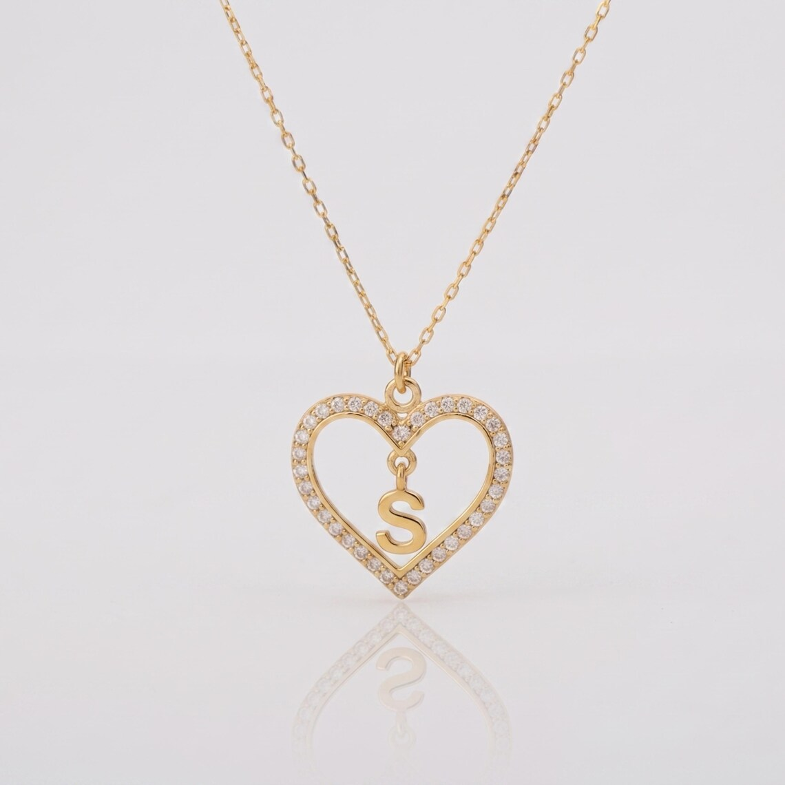 Zirconia Heart Pendant with Initial Custom Necklace Dainty Necklace