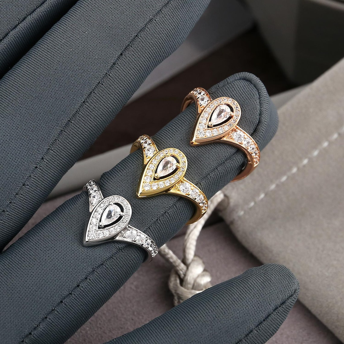 Shiny Pear Cut Zirconia Ring Gold Plated