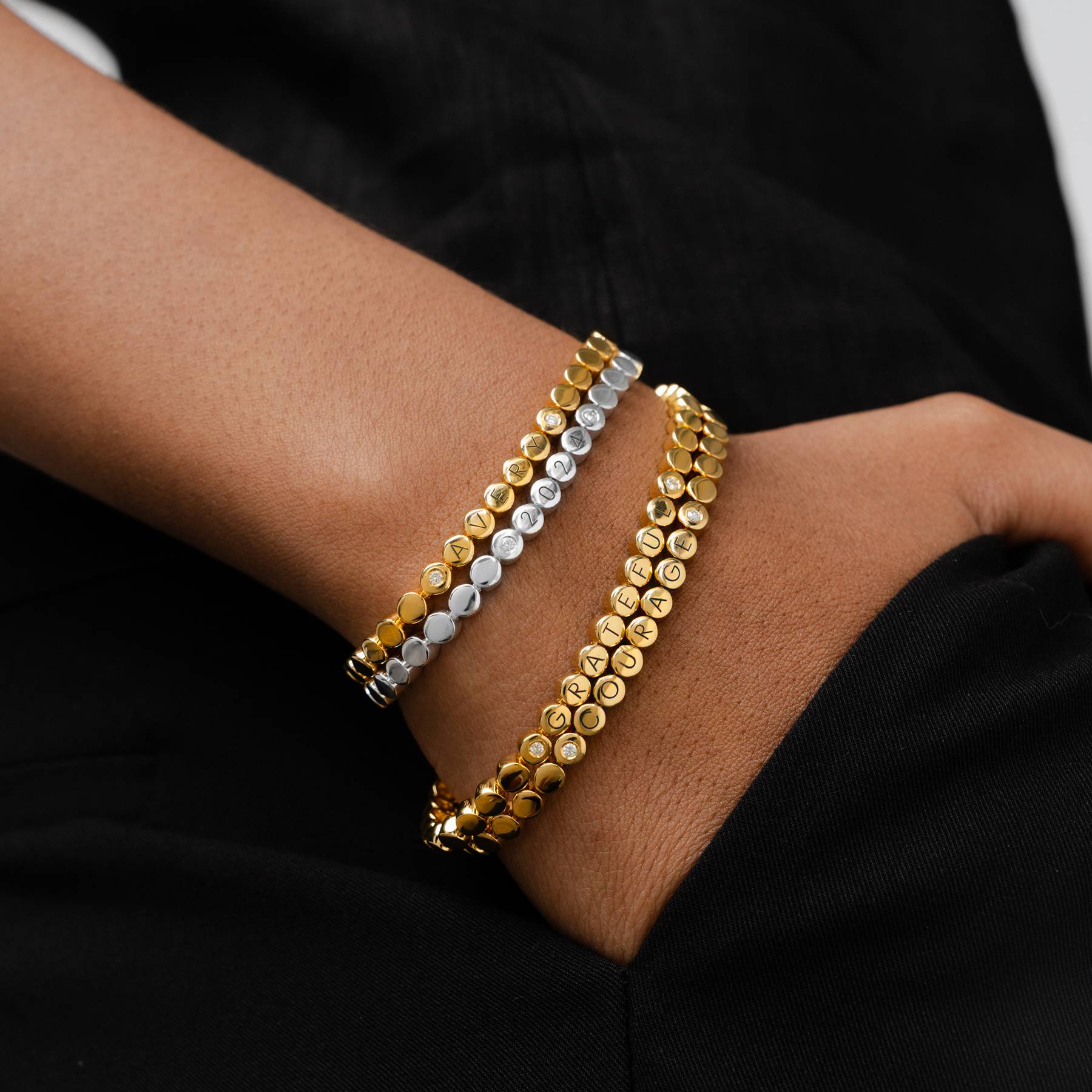 Engraved Dot Bracelet With Diamonds