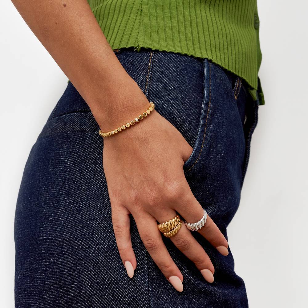 Engraved Dot Bracelet With Diamonds