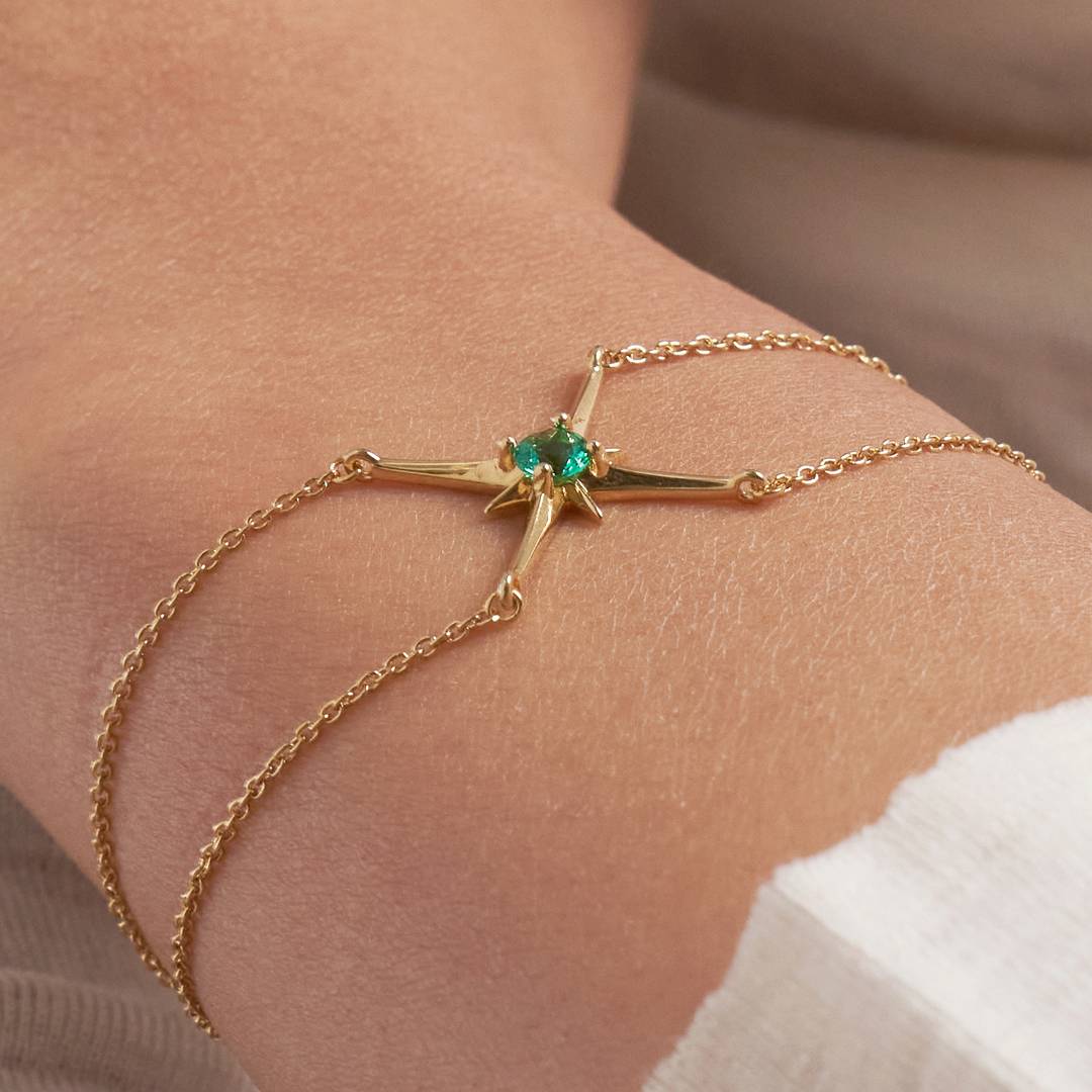 Engraved North Star Gemstone Bracelet Personalized Birthstone Bracelet
