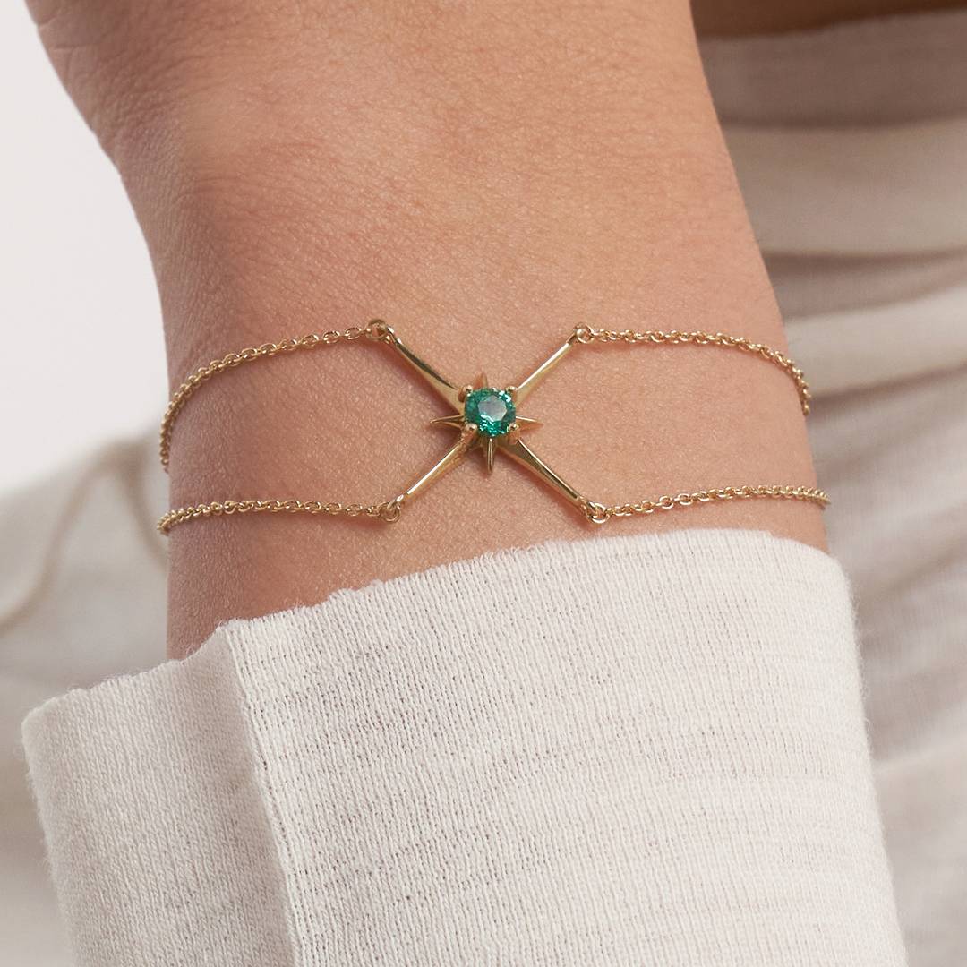 Engraved North Star Gemstone Bracelet Personalized Birthstone Bracelet