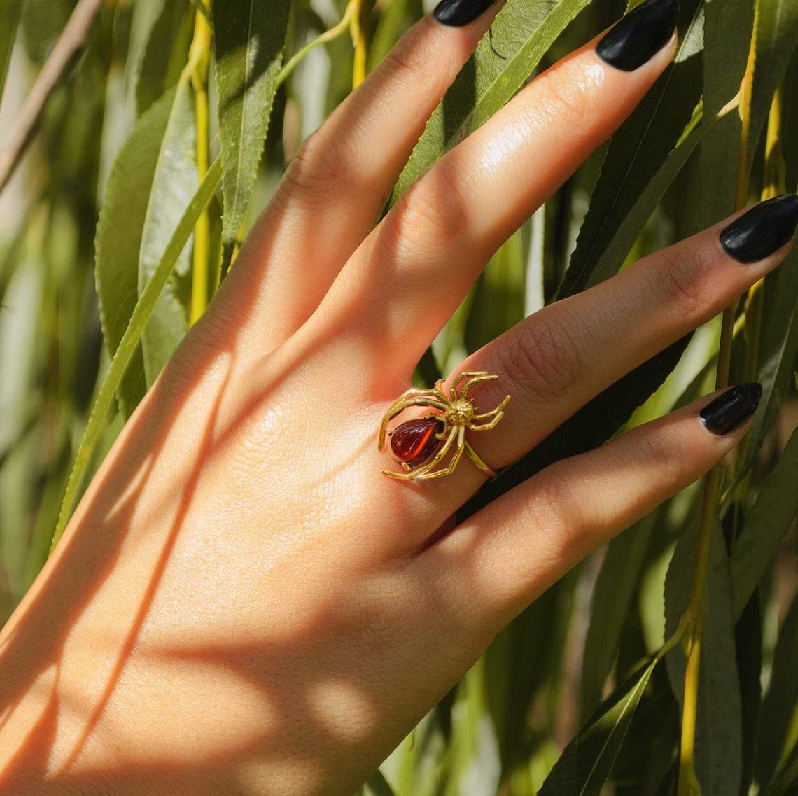 Custom Pear Birthstone Spider Gemstone Ring Halloween