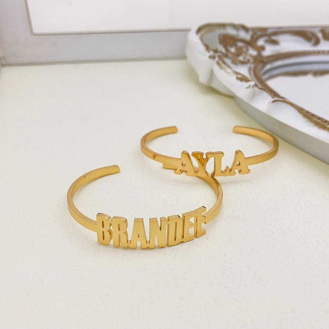 Gold Plated Custom Name Bangle Initials Bracelet