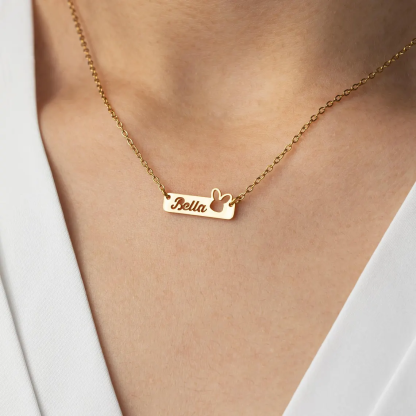Hollow Bunny Rabbit Personalized Heart Name Bar Necklace Easter Gift