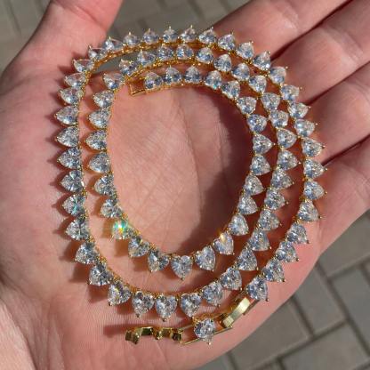 Heart Tennis Chain Diamond Iced Out Necklace White Gold Necklace