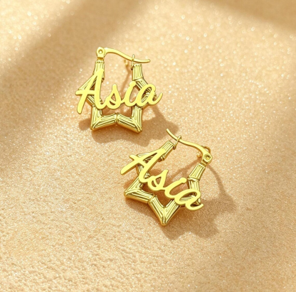 Mini Star Hoop Earrings Personalized Name Earrings