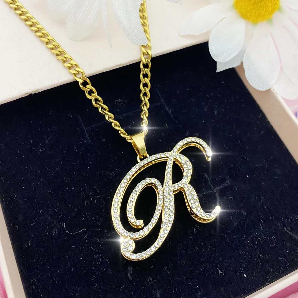 Customized Doubla Layer Zirconia Initial Pendant Necklace