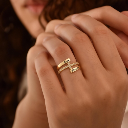 Zirconia Cross Two Names Promise Engagement Wedding Ring Couple Ring