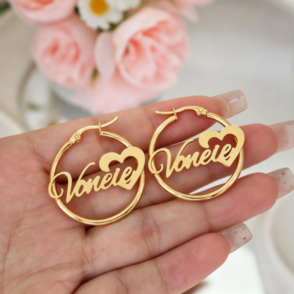 Personalized Heart Nameplate Mini Hoop Earrings