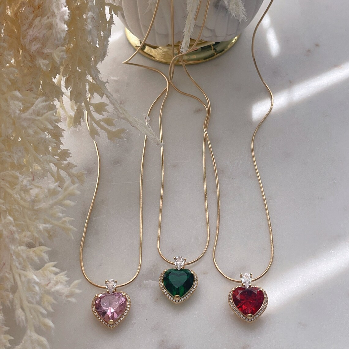 Elegant Gold Filled Heart Zircon Pendant Necklace