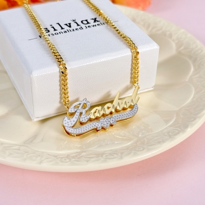Double Layer Two Tone Heart Nameplate Personalized Custom Name Necklace Gold Plated Jewelry Gift For Women Girl