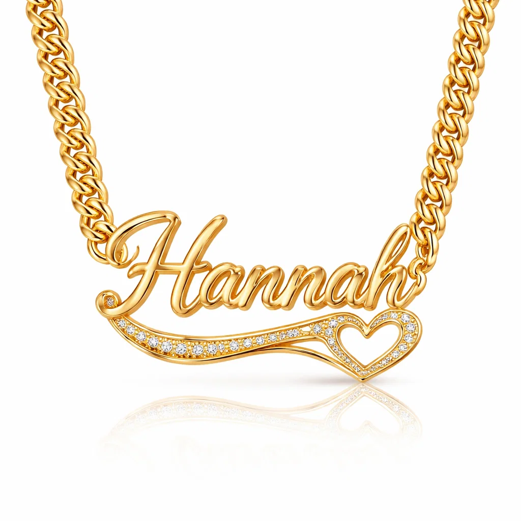 Zirconia Heart Personalized Nameplate Pendant Custom Necklace