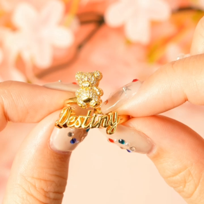 Personalized Gold Plated Teddy Bear Name Ring