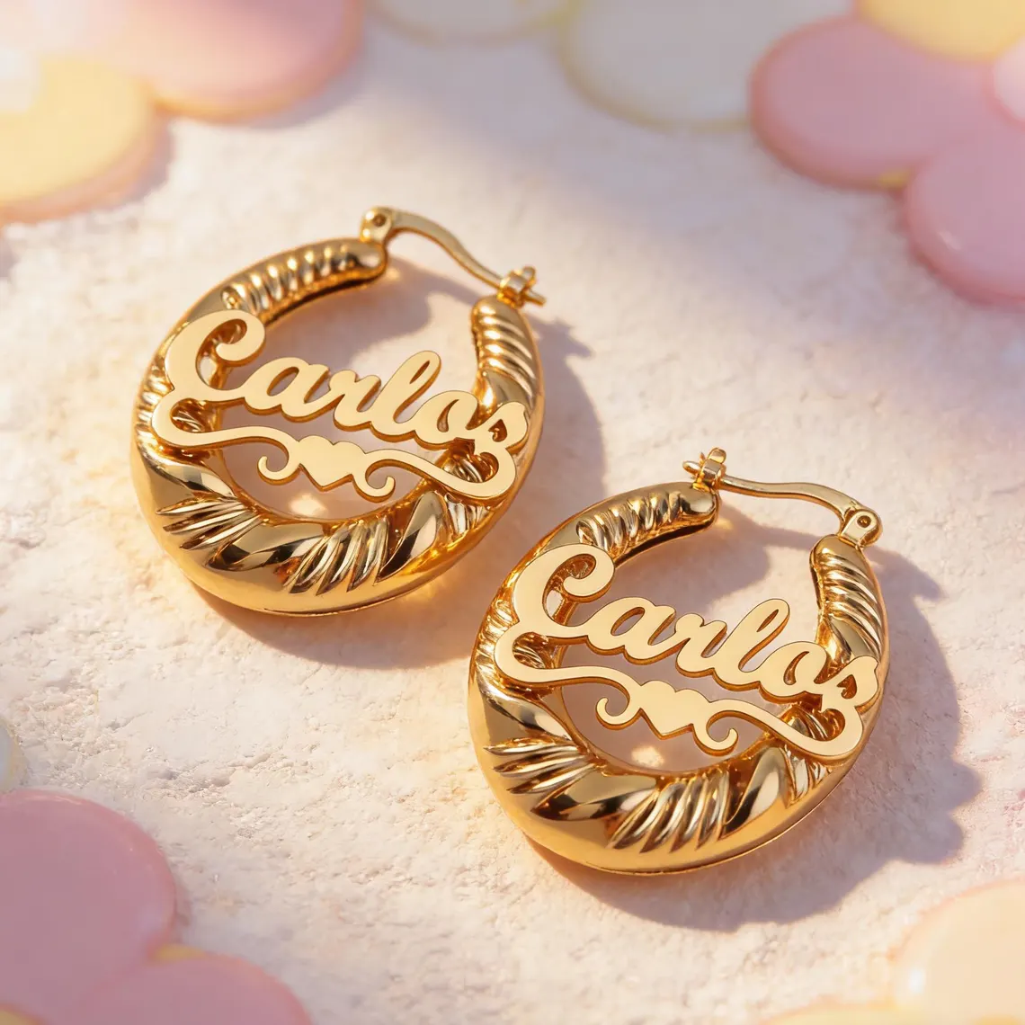 Mini Custom Heart Nameplate Twist Hoop Earrings